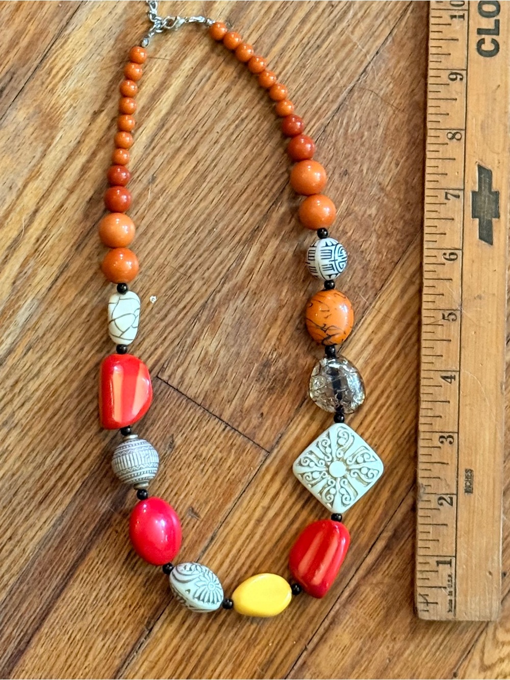 Handcrafted Orange, Red & Yellow Tribal Beaded Statement Necklace